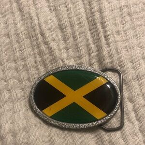 Jamaican Flag Belt Buckle - Silver and Multicolor